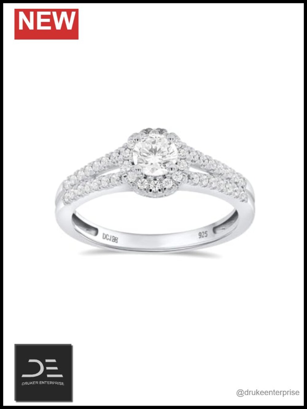 Lab Grown Diamond Engagement Ring 1/2ct Halo Rhodium Plated Sterling Silver